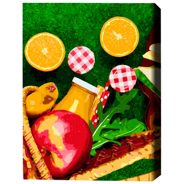 Pictură pe numere BrushMe Portocale din coș 50 x 40 cm, P&acirc;nză photo 3