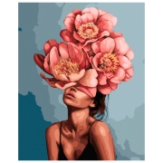 Pictură pe numere BrushMe Fată în bujori înfloriți 50 x 40 cm, P&acirc;nză