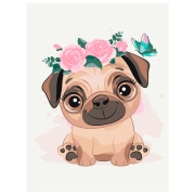 Pictură pe numere BrushMe Drăguțul pug 40 x 30 cm, P&acirc;nză