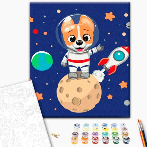 Pictură pe numere BrushMe Corgi în spațiu 40 x 30 cm, P&acirc;nză photo 2