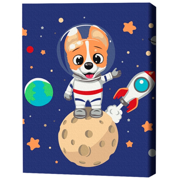 Pictură pe numere BrushMe Corgi în spațiu 40 x 30 cm, P&acirc;nză photo 3