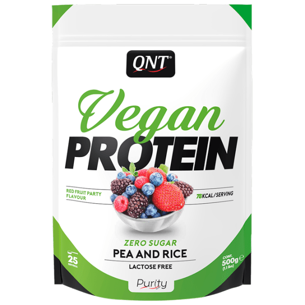 Proteină QNT Vegan Protein 500 g Red Fruits Party | praf photo 1