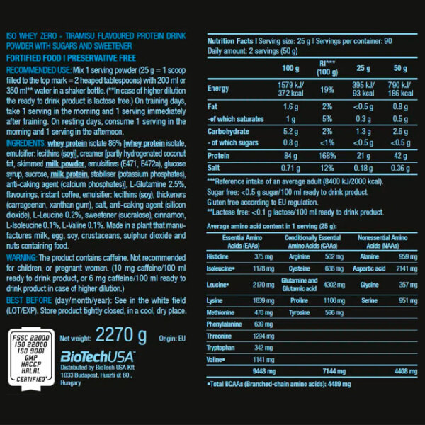 Proteină BioTechUSA Iso Whey Zero 2270 g Tiramisu | praf photo 2