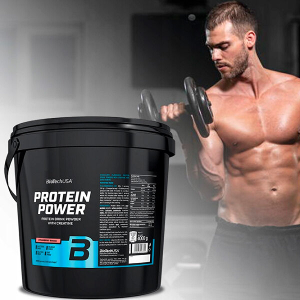 Proteină BioTechUSA Protein Power 4000 g Banană, căpșuni | praf photo 2