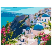 Pictură pe numere BrushMe Peisaj din Santorini 50 x 40 cm, P&acirc;nză