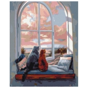 Pictură pe numere BrushMe Peisaj pentru pisici 50 x 40 cm, P&acirc;nză