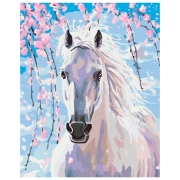 Pictură pe numere BrushMe Cal în flori de sakura 50 x 40 cm, P&acirc;nză