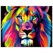 Pictură pe numere BrushMe Leu în culori de curcubeu 50 x 40 cm, P&acirc;nză