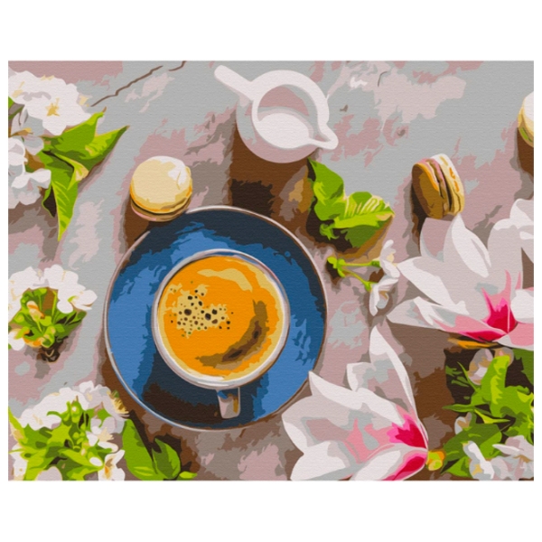 Pictură pe numere BrushMe Cafea și flori BS34314FC 50 x 40 cm, P&acirc;nză photo 1