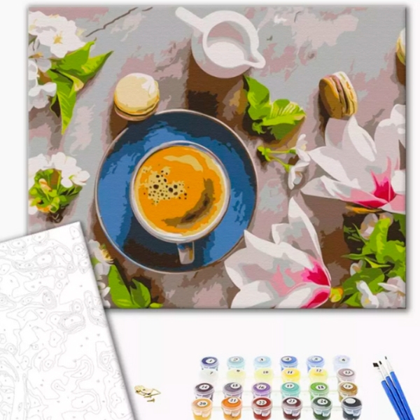 Pictură pe numere BrushMe Cafea și flori BS34314FC 50 x 40 cm, P&acirc;nză photo 2