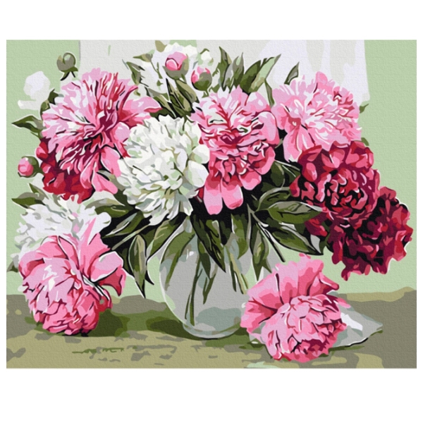Pictură pe numere BrushMe Buchet de bujori de casă BS52209FC 50 x 40 cm, P&acirc;nză photo 1