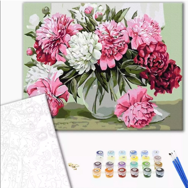 Pictură pe numere BrushMe Buchet de bujori de casă BS52209FC 50 x 40 cm, P&acirc;nză photo 2