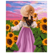 Pictură pe numere BrushMe Doamnă în câmpie cu floarea soarelui BS51571FC 50 x 40 cm, P&acirc;nză