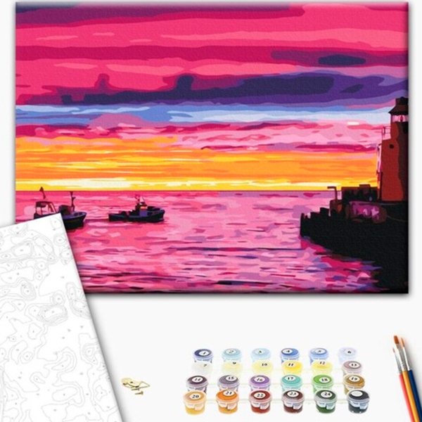 Pictură pe numere BrushMe Apus de soare la debarcader BS21542FC 50 x 40 cm, P&acirc;nză photo 2