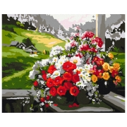 Pictură pe numere BrushMe Flori pe geam BS9500FC 50 x 40 cm, P&acirc;nză