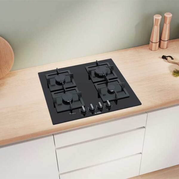 Plită încorporabilă pe gaz Bosch PPP6A6B20 Black Sticlă călită, Gratare: Fontă photo 5