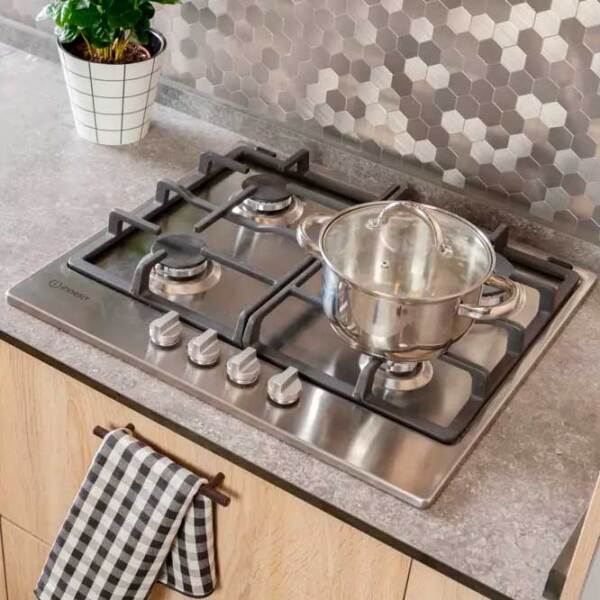 Plită încorporabilă pe gaz Indesit THP 641 IX/ I Inox Inox, Gratare: Fontă photo 6