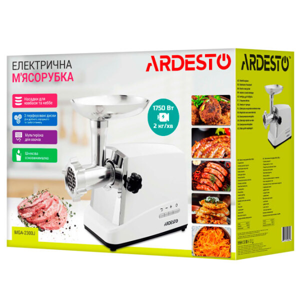 Mașină de tocat carne Ardesto MGA-2300J White 1750 W/ 2300 W, 2 kg/ min photo 8
