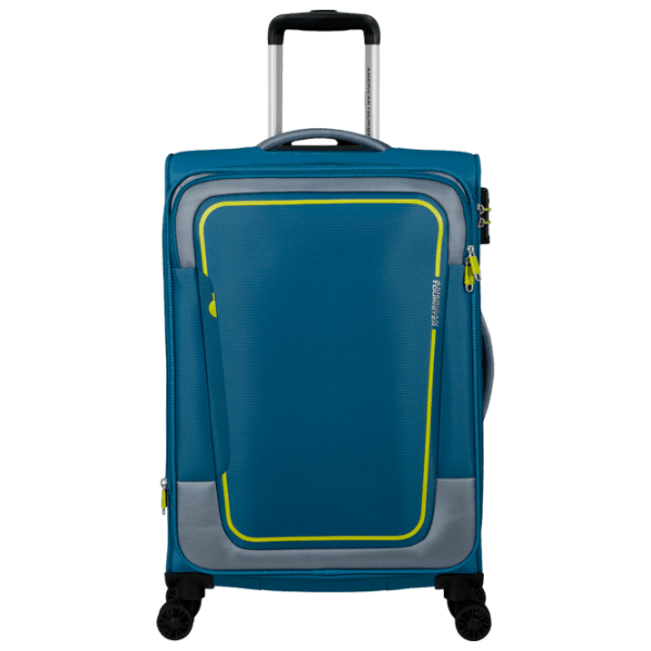 Чемодан American Tourister Pulsonic Spinner Expandable Синий Желтый 64л   photo 1