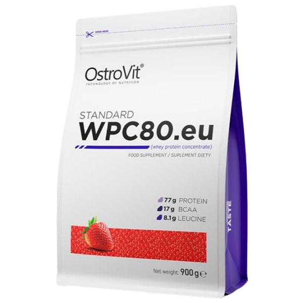 Proteină OstroVit STANDARD WPC80.eu 900 g Сăpșuni | praf photo 1