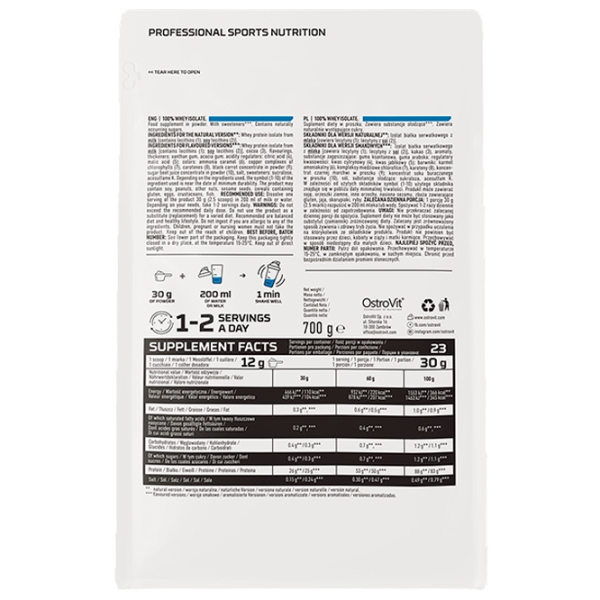 Proteină OstroVit 100% Whey Isolate 700 g Сăpșuni | praf photo 3