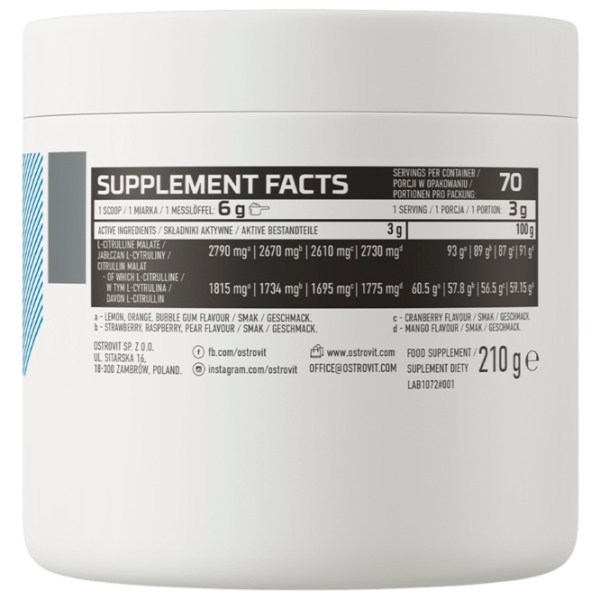 Complexe preantrenament OstroVit Citrulline (5902232611144) 210 g photo 3