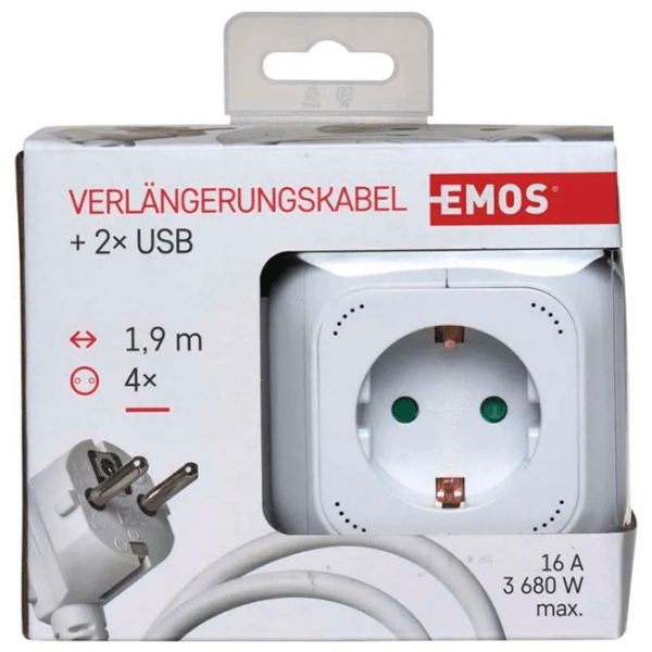 Удлинитель EMOS P04219GU 1.9 м White  photo 2