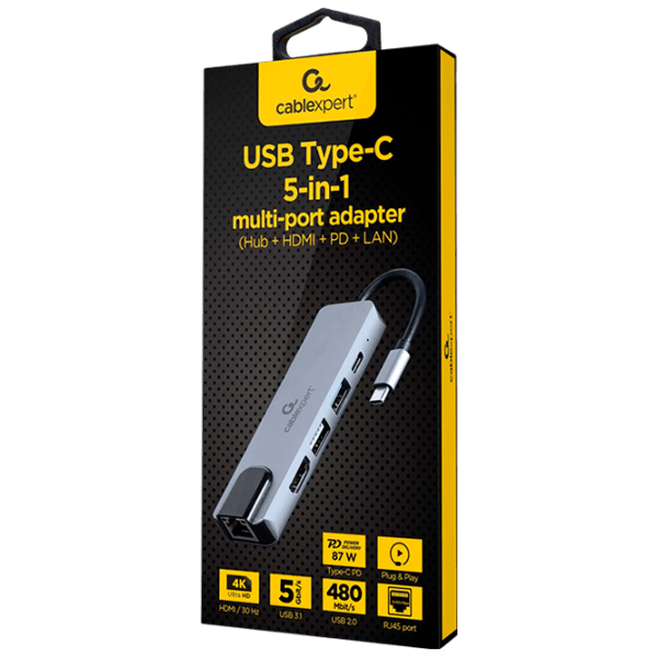 Adaptor Hub Cablexpert A-CM-COMBO5-04 Silver USB Type-C photo 3