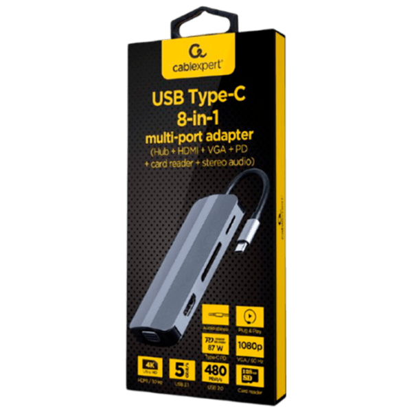 Адаптер Hub Cablexpert A-CM-COMBO8-02 Серебристый USB Type-C photo 4