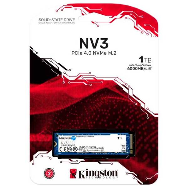 SSD Kingston NV3 M.2 NVMe 1 ТБ Скорость чтения: 6000 Мб/ с,
Скорость записи: 4000 Мб/ с photo 3