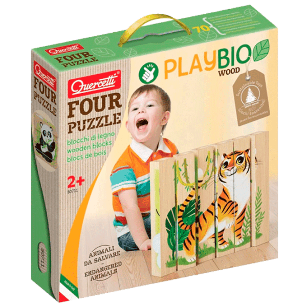 Puzzle Quercetti Play Bio 4 PUZZLES ENDANGERED ANIMALS (8007905807118) Количество деталей: 6, Рекомендуемый возраст: 1+ photo 1