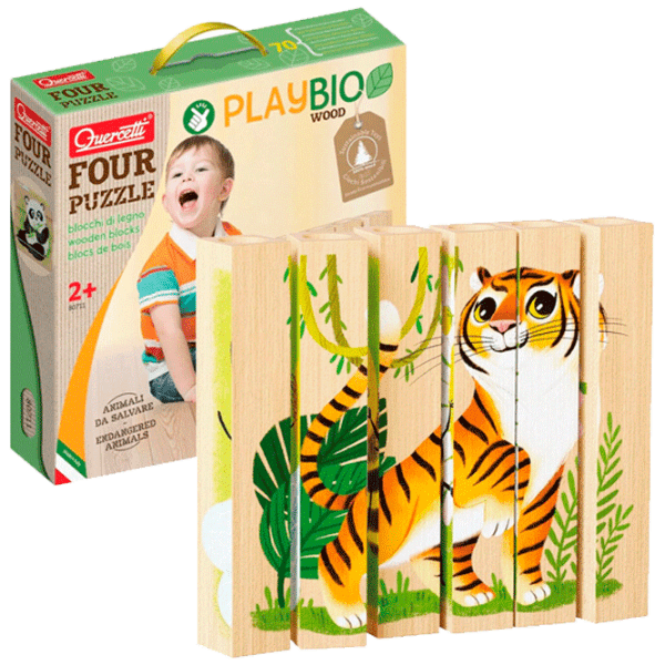Puzzle Quercetti Play Bio 4 PUZZLES ENDANGERED ANIMALS (8007905807118) Количество деталей: 6, Рекомендуемый возраст: 1+ photo 2