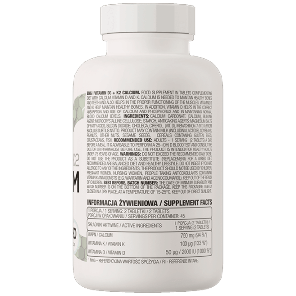 Витамины и минералы OstroVit Vitamin D3 + K2 + Calcium 90 tabs 5902232618624 90  photo 3