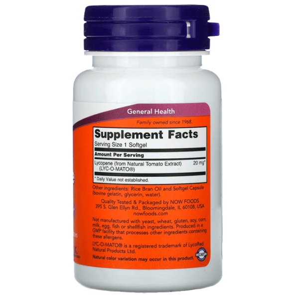 Vitamine și minerale Now Foods LYCOPENE 20 MG 733739030627  50 photo 2