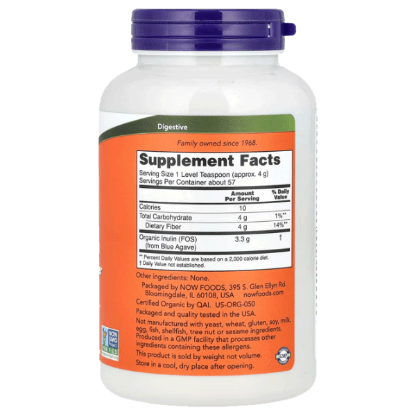 Vitamine și minerale Now Foods ORG INULIN POWDER 733739029447   photo 2
