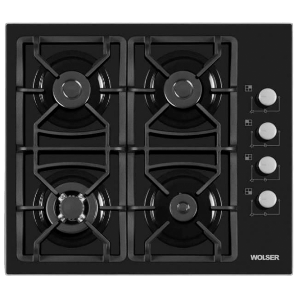 Plită încorporabilă pe gaz Wolser WL-F 6401 GT IC FFD Black Sticlă călită, Gratare: Fontă photo 1