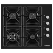 Plită încorporabilă pe gaz Wolser WL-F 6401 GT IC FFD Black Sticlă călită, Gratare: Fontă