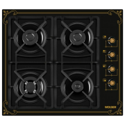 Plită încorporabilă pe gaz Wolser WL-F 6401 GT IC Black Sticlă călită, Gratare: Fontă
