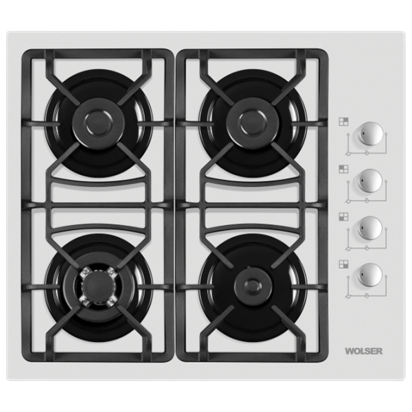Plită încorporabilă pe gaz Wolser WL-F 6401 GT IC White Sticlă călită, Gratare: Fontă photo 1