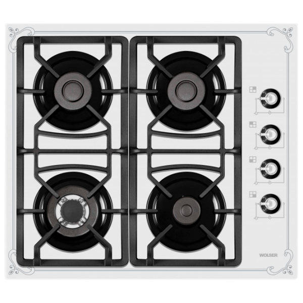 Plită încorporabilă pe gaz Wolser WL-F 6401 GT IC White Rustic Sticlă călită, Gratare: Fontă photo 1