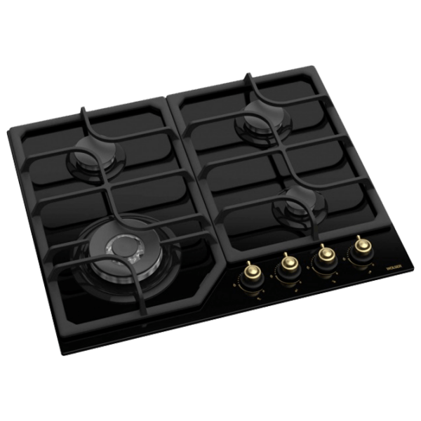 Plită încorporabilă pe gaz Wolser WL-F 6402 GT IC Black Rustic Sticlă călită, Gratare: Fontă photo 1