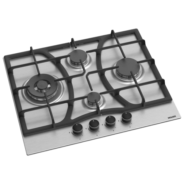 Plită încorporabilă pe gaz Wolser WL- F 6403 GT IC Inox Sticlă călită, Gratare: Fontă photo 1
