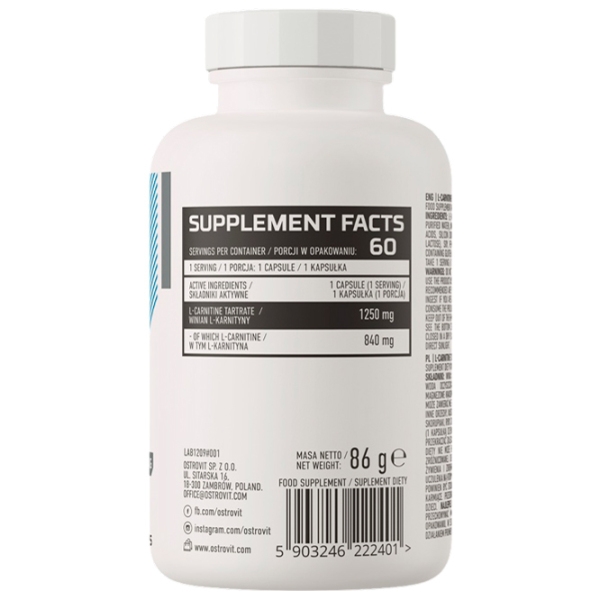 Жиросжигатели OstroVit L-Carnetine 1250 (5903246222401) 60 photo 3