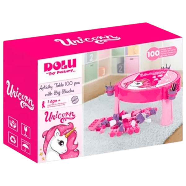 Столик с конструктором Dolu Unicorn Розовый Количество деталей 100, 1+ photo 1