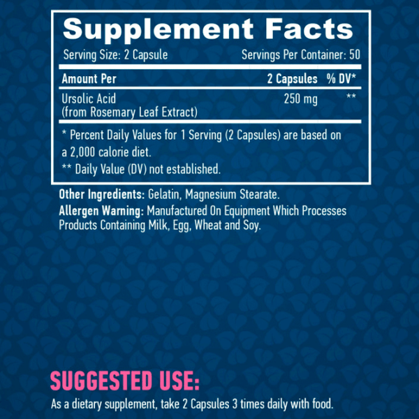 Vitamine și minerale Haya Labs Ursolic Acid 250 mg 100 caps 853809007288  100 capsule photo 2