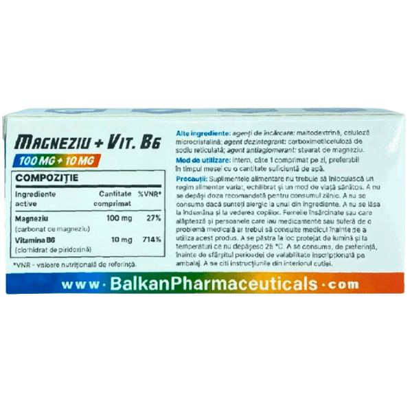 Vitamine și minerale Balkan Pharmaceuticals Magnezium + Vit.B6 4840982011696 30  photo 2