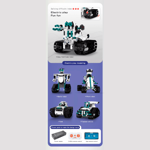 Constructor cu telecomandă KeeYee Robot Programmable White Numărul de piese 612, 12+ photo 9