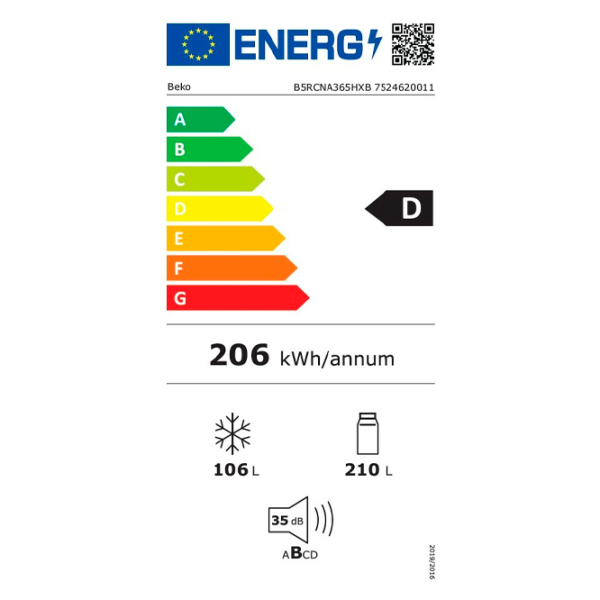 Frigider Beko B5RCNA365HXB Silver 210l / No Frost, 106l / No Frost, D photo 6