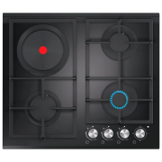 Plită încorporabilă pe gaz Tornado LVT- 3G1E GL Black Sticlă călită, Gratare: Fontă