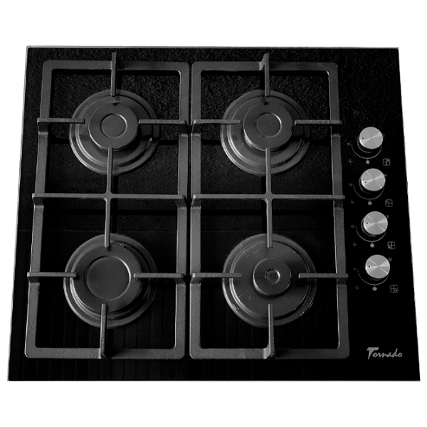 Plită încorporabilă pe gaz Tornado BRD-60 4G GL Black Sticlă călită, Gratare: Fontă photo 1